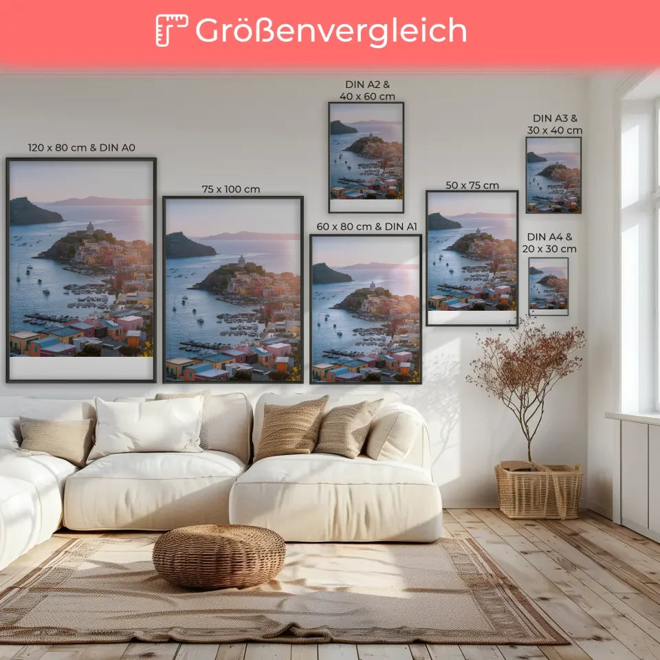 Poster Port De Procida Italien Küstenstadt mit Booten 7