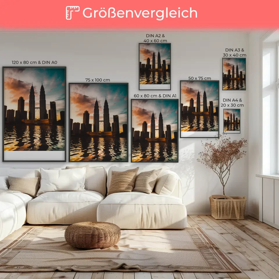 Poster Petronas Towers im goldenen Licht der DĂ€mmerung 7