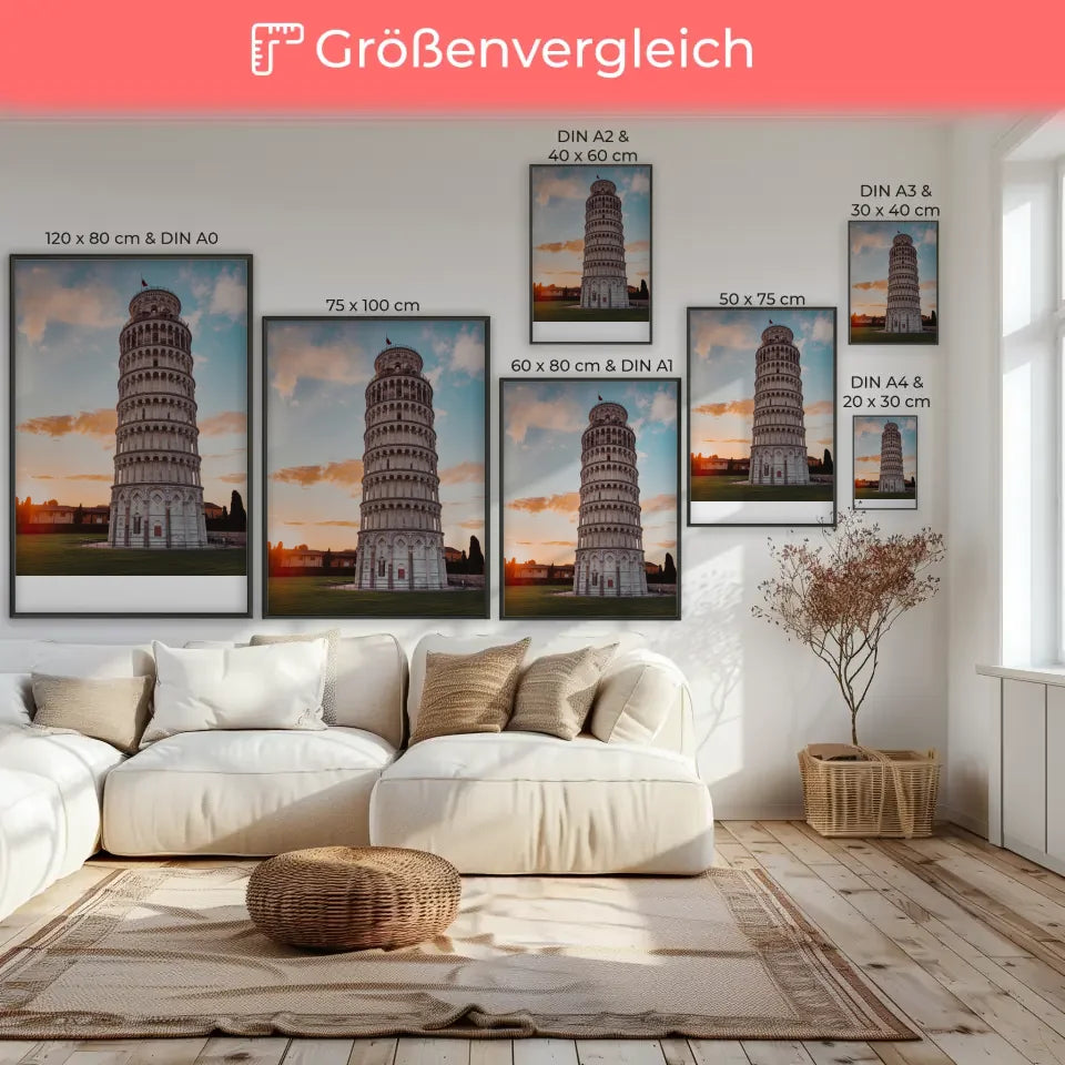 Poster Schiefer Turm von Pisa bei Golden Hour Panorama 7