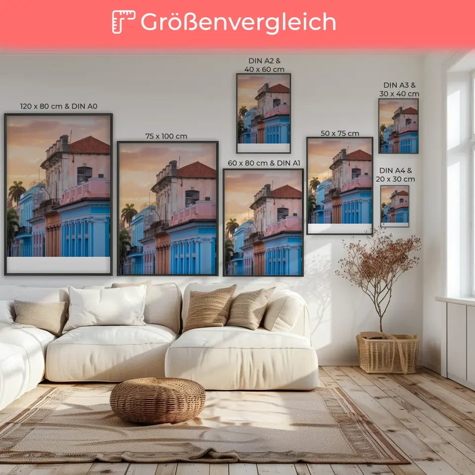 Poster von Havanna Altstadt Panorama Bild zur Goldenen Stunde 7