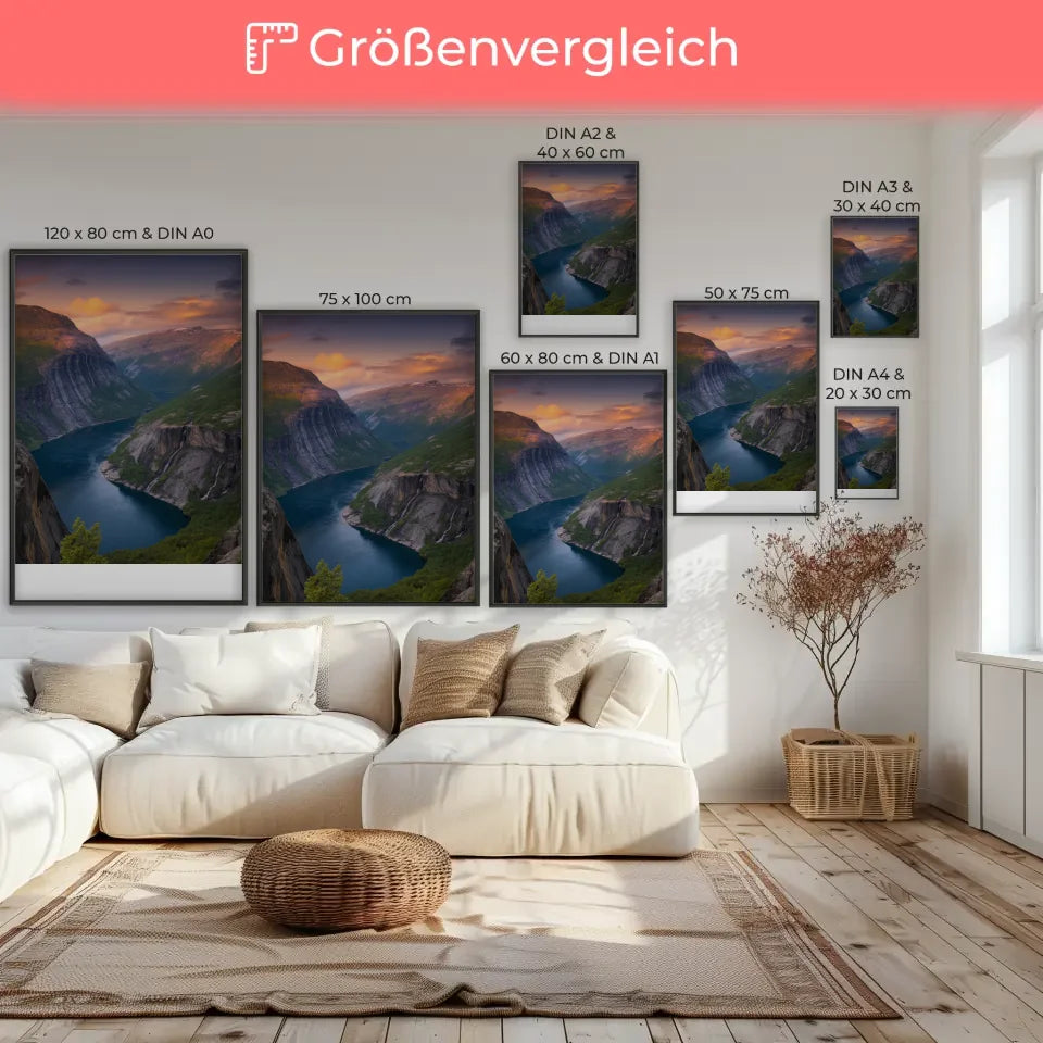 Poster Geirangerfjord Norwegen Panorama zur goldenen Stunde 7