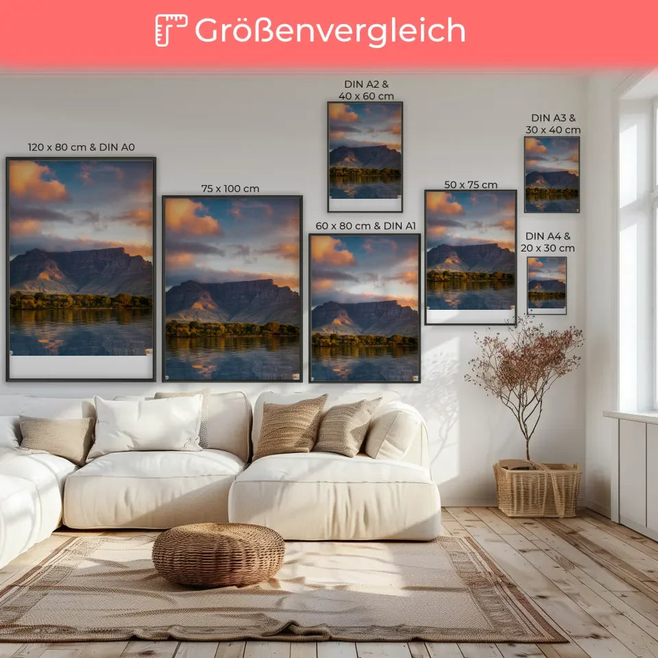 Poster Tafelberg Südafrika in goldener Stunde beeindruckend 7