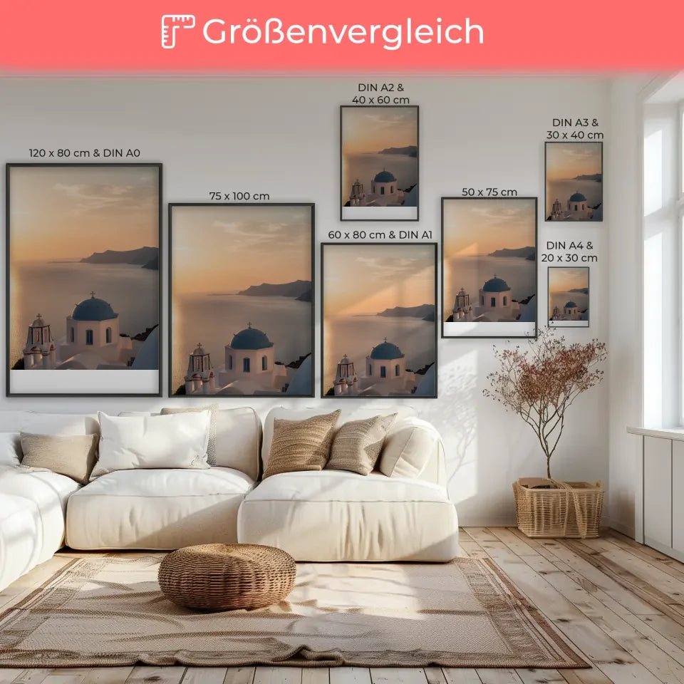 Poster Sonnenuntergang über griechischem Meer in Goldtönen 7