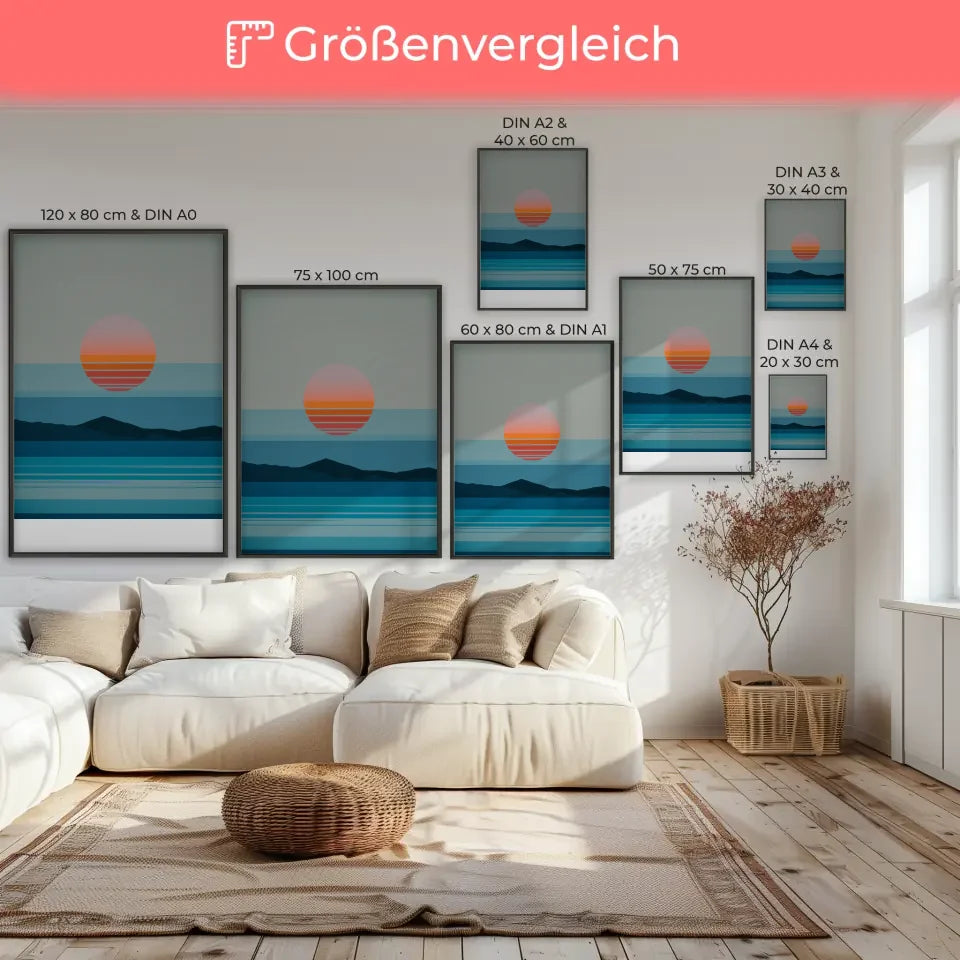 Poster ruhige Landschaft mit Farbverlauf Sonne und Berge 7