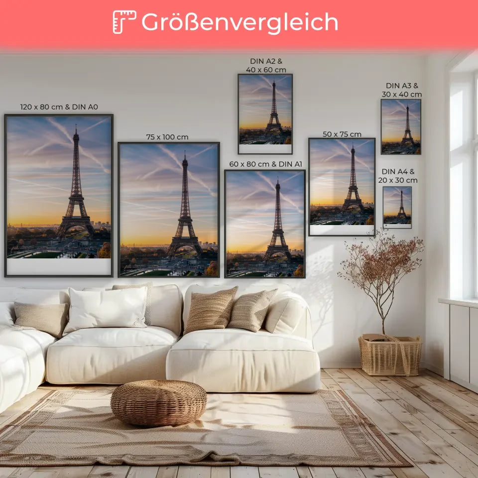 Poster Eiffelturm Panorama zur Goldenen Stunde Frankreich 7