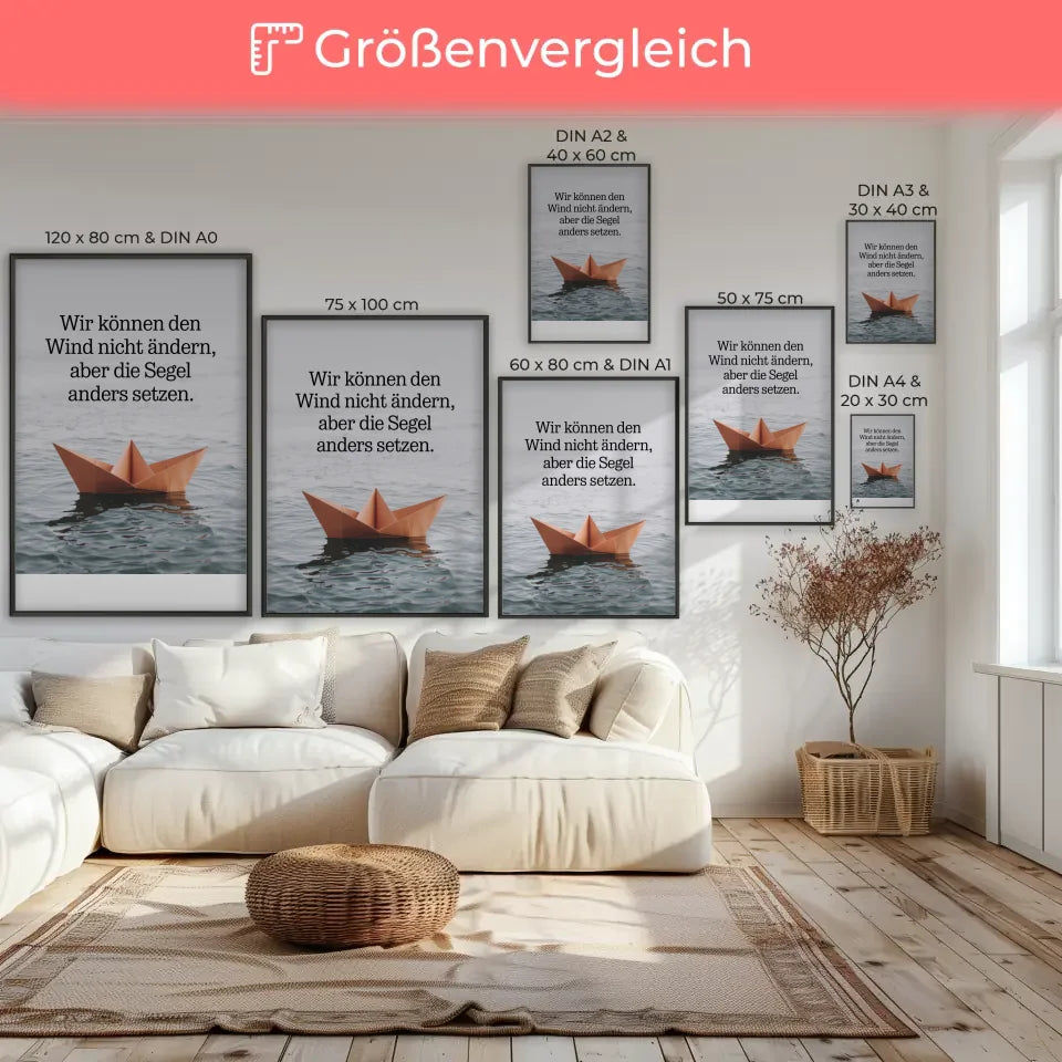 Wunderschönes Poster Origami Boot mit Zitat dekorativ 7