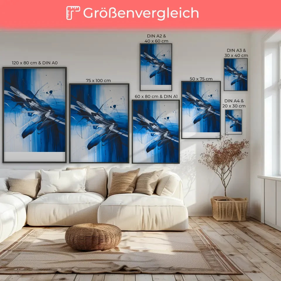 Abstraktes Poster in Königsblau und Weiß für Kunstliebhaber 7