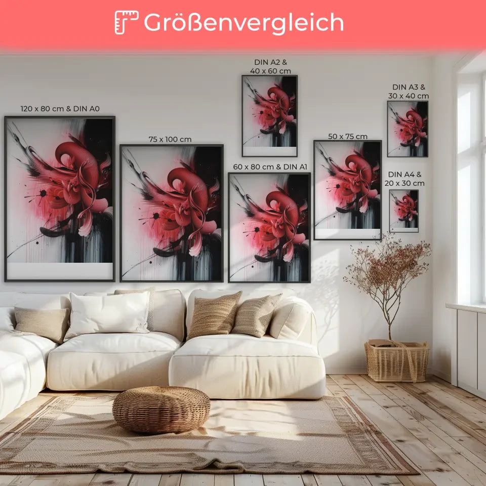 Abstractes Poster mit roten rosa Akzenten 7
