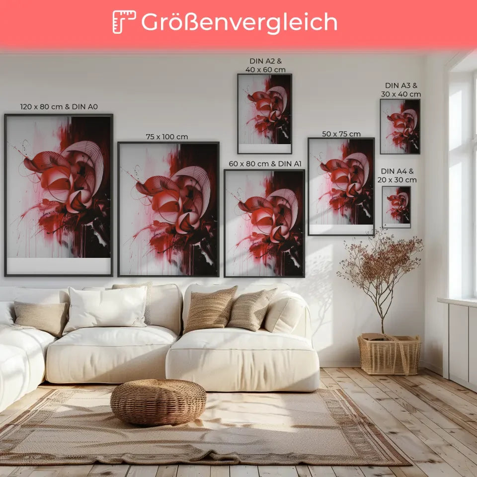 Monochromes abstraktes Poster in rot und rosa 7