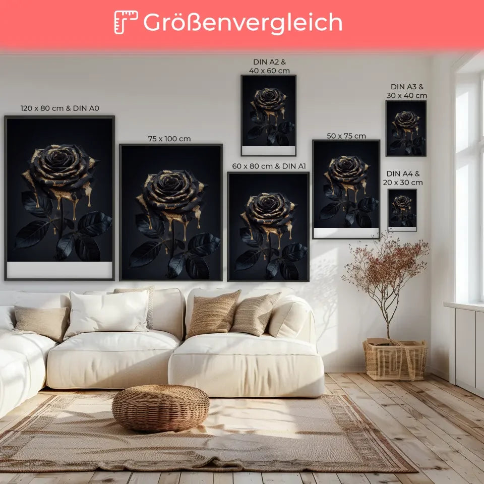 Schwarze Rose Poster mit goldenem Glanz 7
