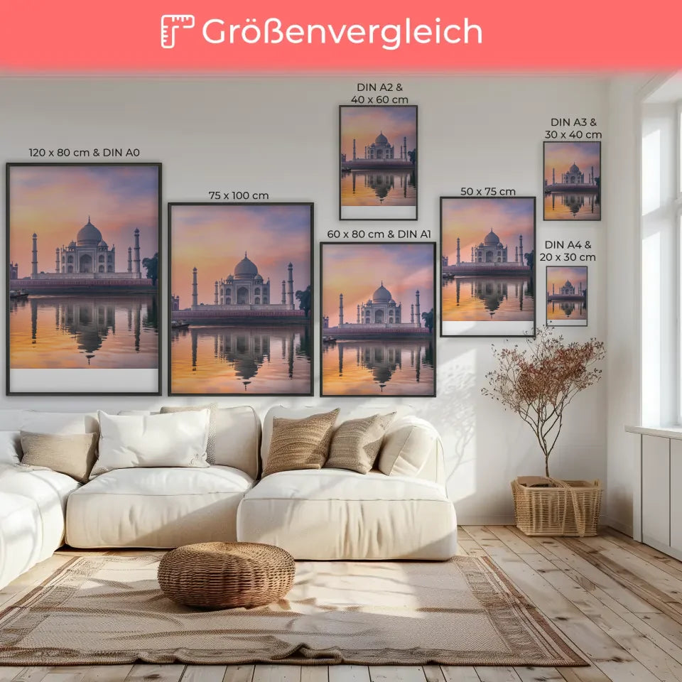 Poster Taj Mahal Panorama in Goldene Stunde Eindrucksvoll 7