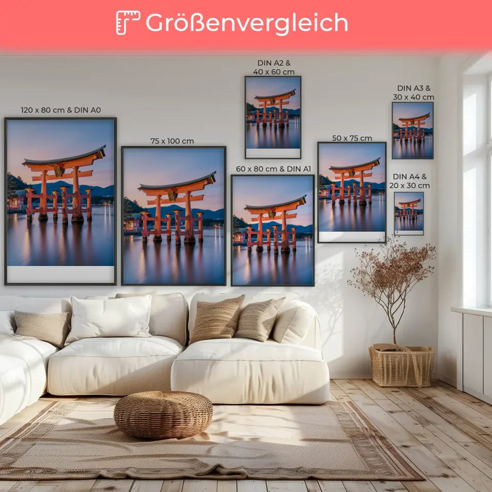 Poster Itsukushima-Schrein Japan Panorama Bild zur Goldenen Stunde 7