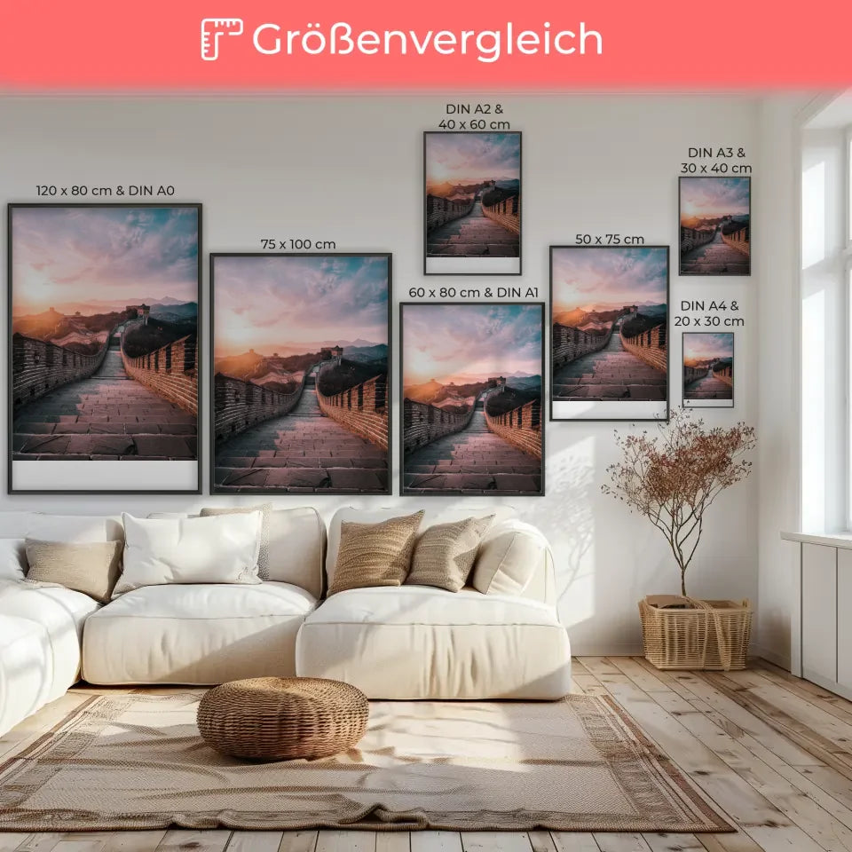 Poster Chinesische Mauer Panorama Bild zur Goldenen Stunde 7