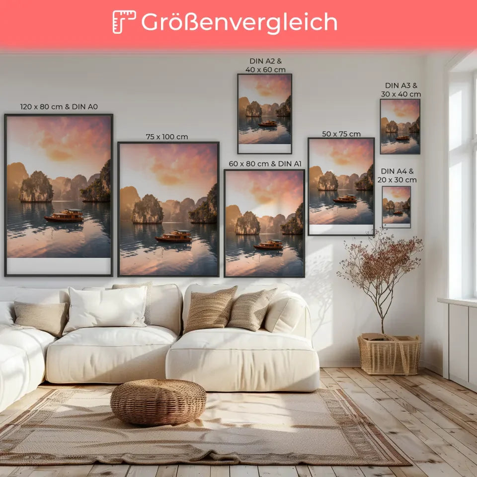 Poster Ha Long Bucht Vietnam Panorama zur goldenen Stunde 7