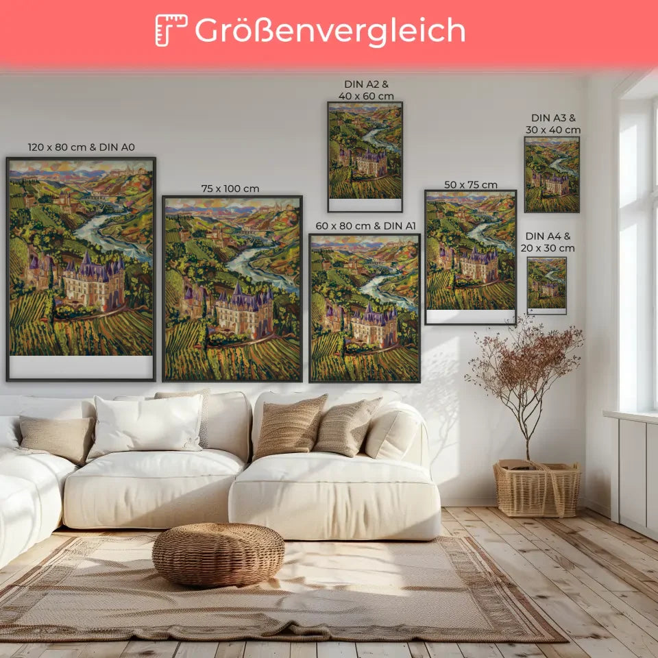 Poster der Weinregion Bordeaux im impressionistischen Stil mit Schlössern 7