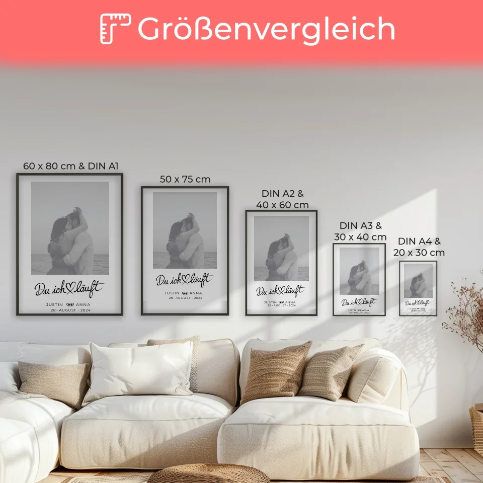 Personalisiertes Foto Poster Paare mit Namen Du Ich LĂ€uft Black & White