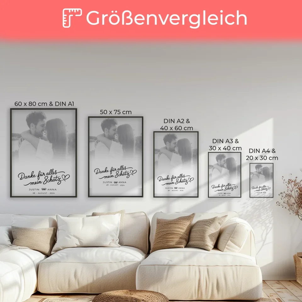 Personalisiertes Poster Paare Foto Schwarz Weiß Danke Für Alles Mein Schatz mit Namen