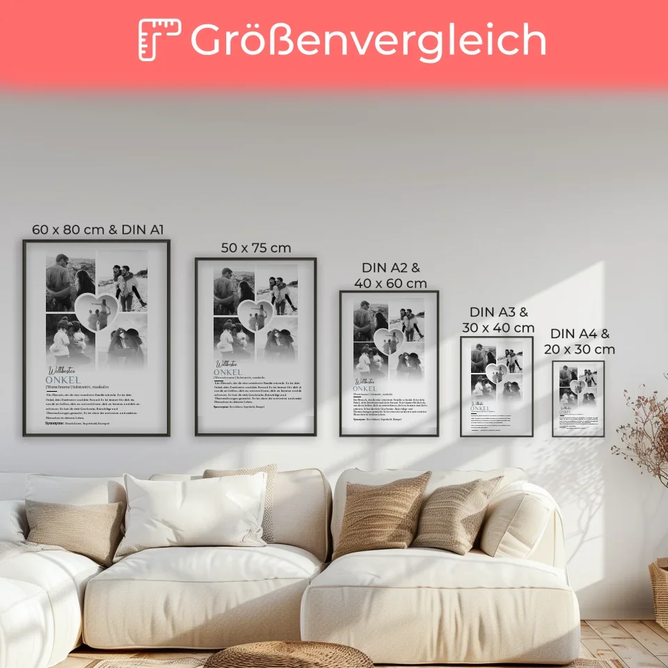 Personalisiertes Poster Definition Onkel 5 Fotos Black & White mit Name