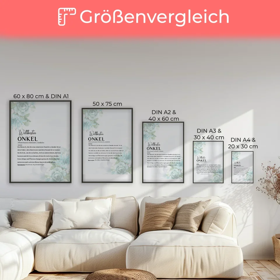 Personalisiertes Poster Definition Onkel Floral Blau mit Name