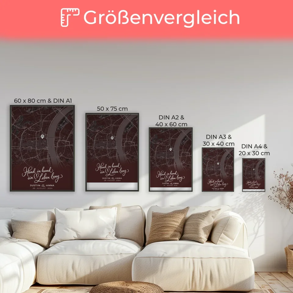 Personalisiertes Poster Paare Stadtkarte Hand In Hand für besondere Erinnerungen 7
