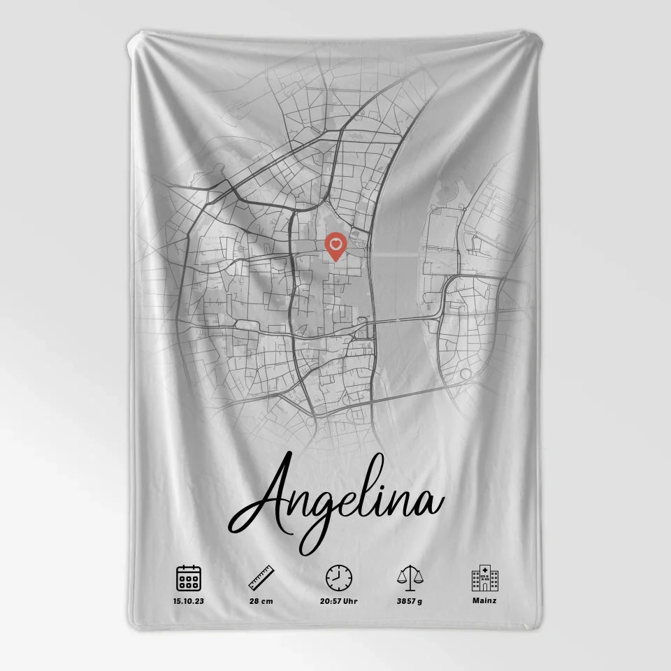Personalisierte Decke Geburt mit Stadtkarte Rund Weiß Jungen Mädchen 7
