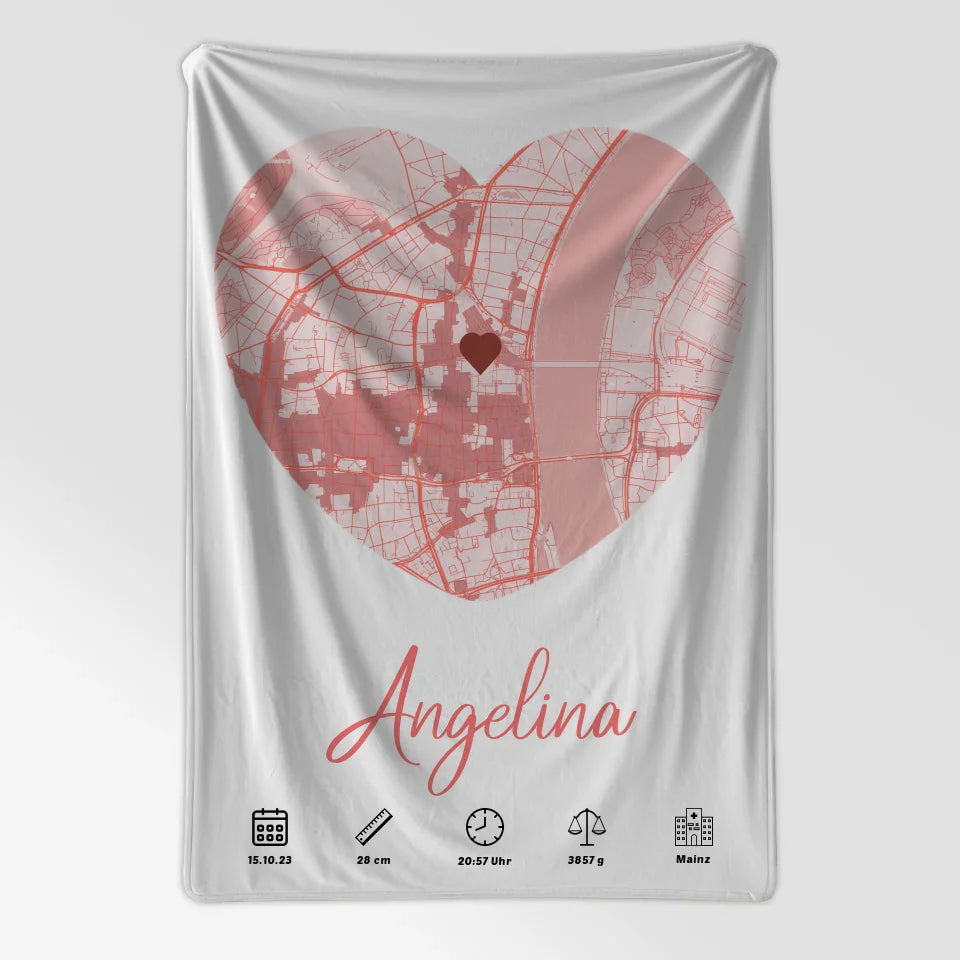 Personalisierte Decke Geburt Stadt Karte Geburtsdaten Rot Mädchen 7