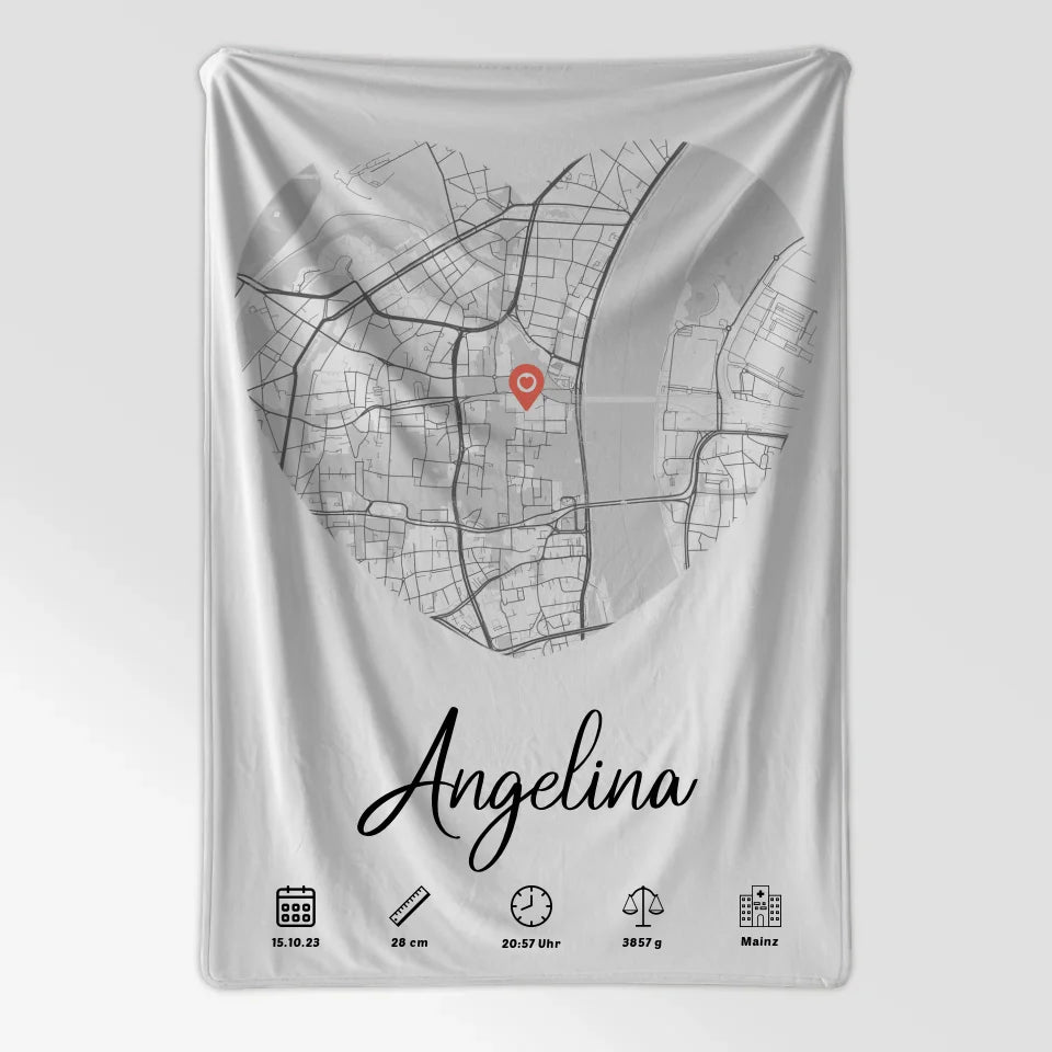 Personalisiertes Decke Geburt mit Geburtsdaten Stadtkarte Weiß 7