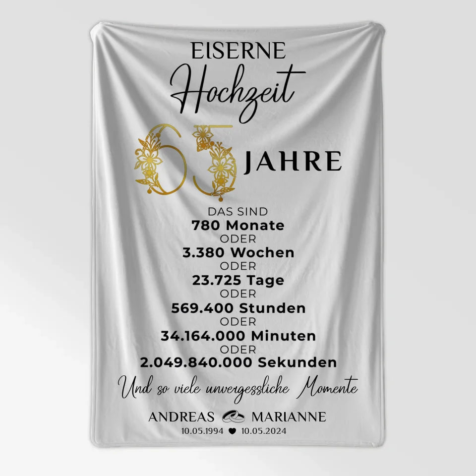 Personalisierte Decke Geschenk für 65 Hochzeitstag zur Eisernen Hochzeit 7