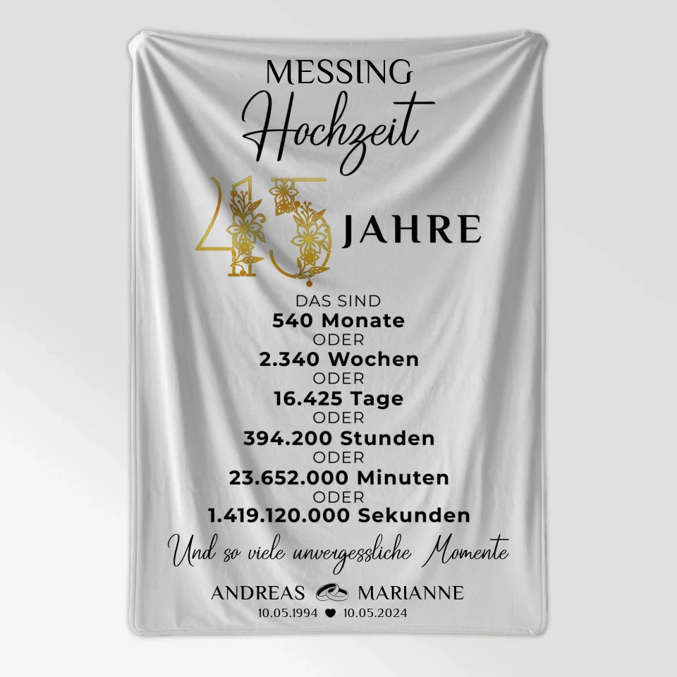 Personalisierte Decke Geschenk für 45 Hochzeitstag zur Messinghochzeit 7