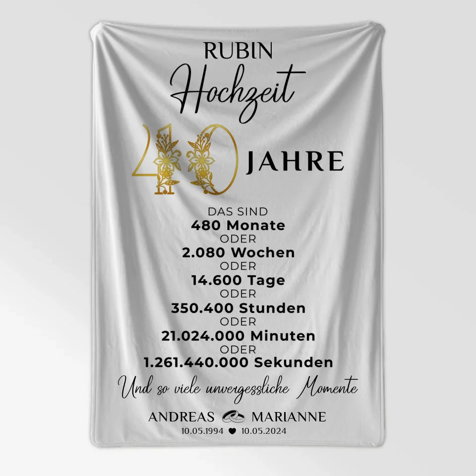 Personalisierte Decke für 40 Hochzeitstag zur Rubinhochzeit 7