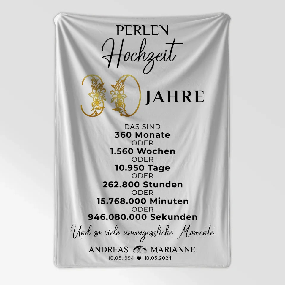 Personalisierte Decke Geschenk für 30 Hochzeitstag zur Perlenhochzeit 7