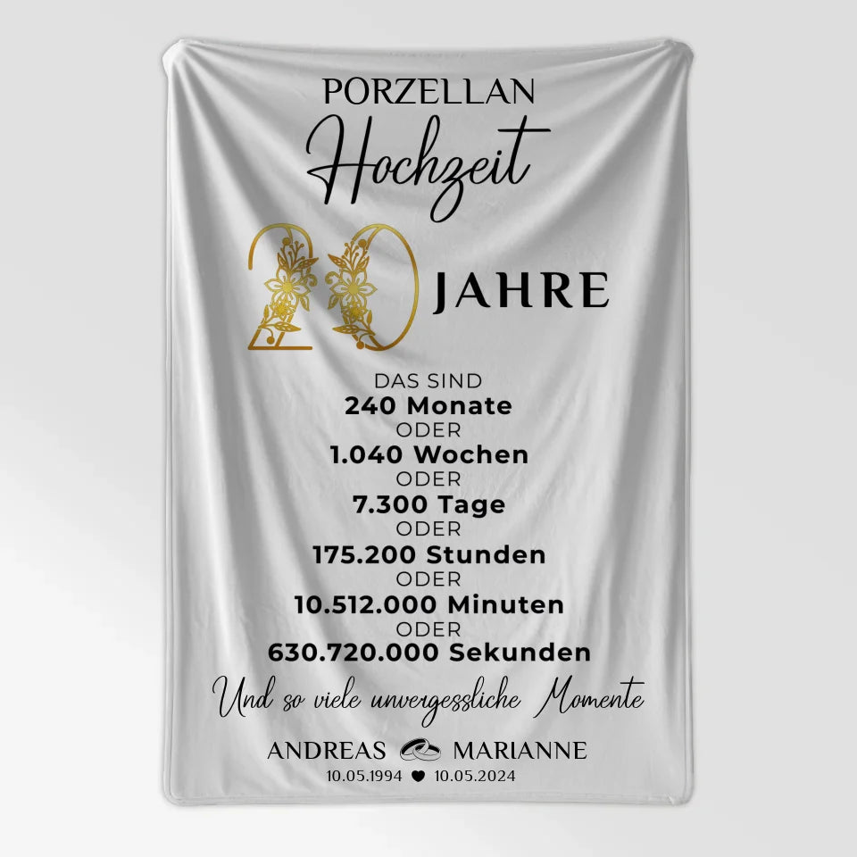 Personalisierte Decke Geschenk für 20 Hochzeitstag zur Porzellanhochzeit Momente 7