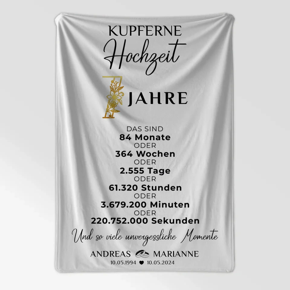 Personalisierte Decke Geschenk zur Kupferne Hochzeit 7 Hochzeitstag Momente Namen Wunschtext 7