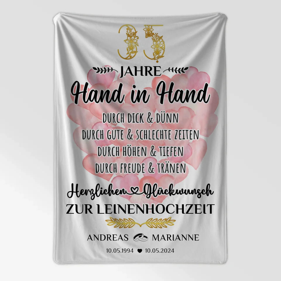 Personalisierte Decke als Geschenk zur Leinenhochzeit 35 Jahre 7