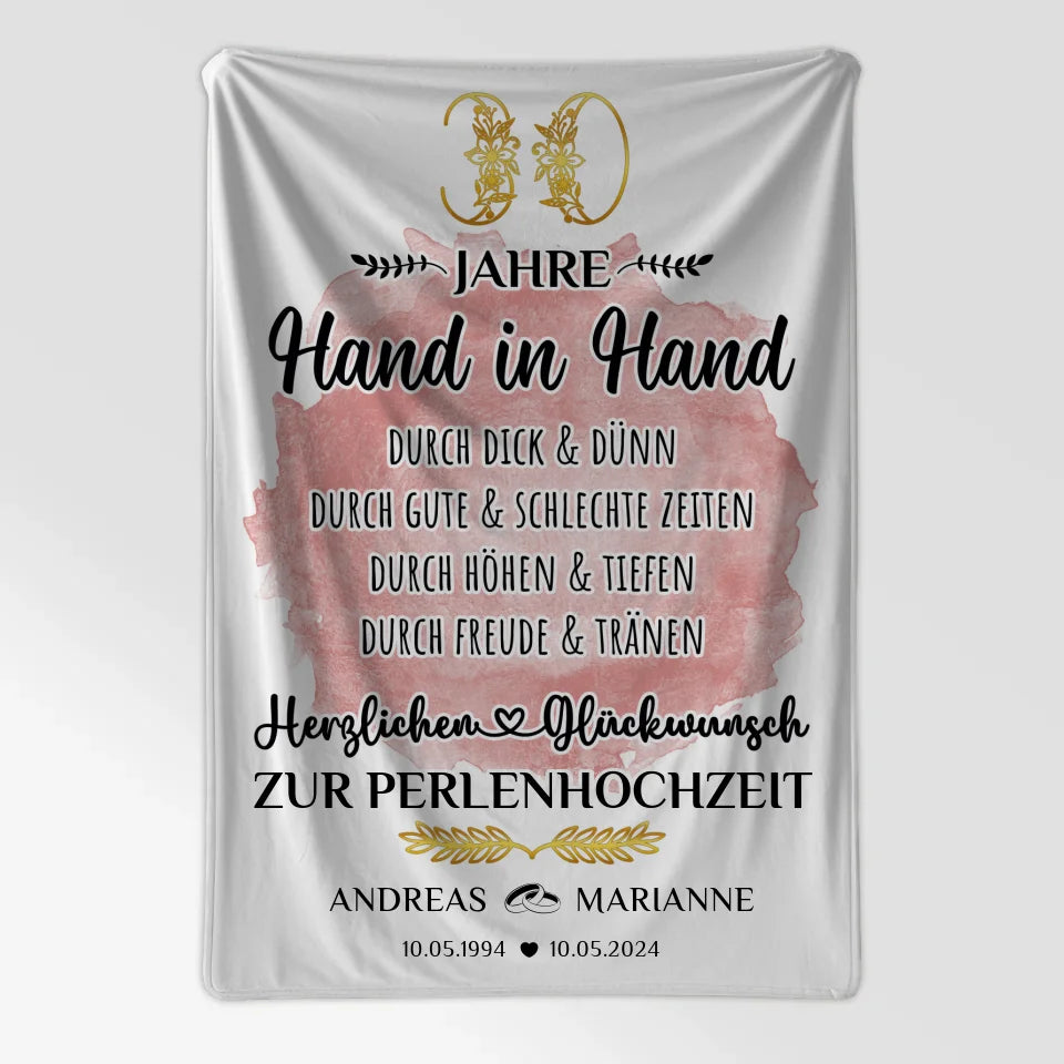 Personalisierte Decke Geschenk zur Perlenhochzeit 30 Hochzeitstag mit Namen 7