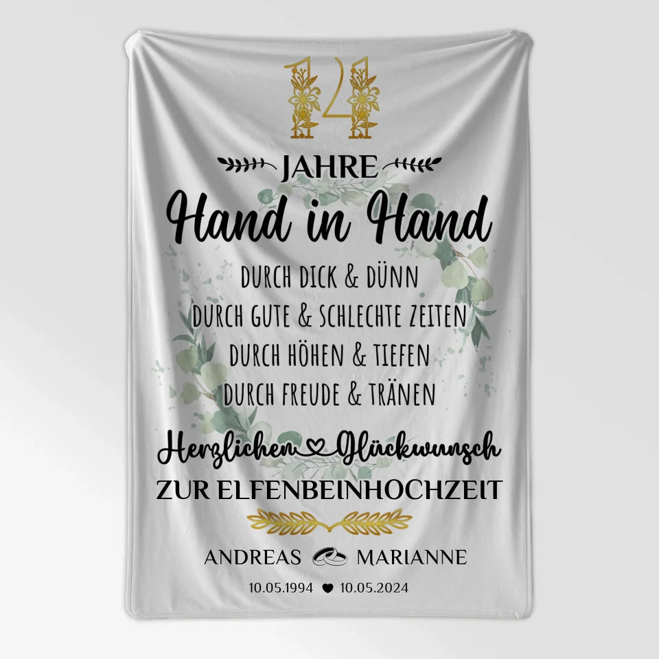 Personalisierte Decke Geschenk zur Elfenbeinhochzeit 14 Hochzeitstag 7