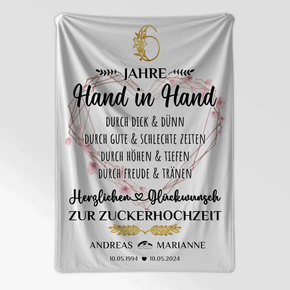 Personalisierte Decke Geschenk 6 Hochzeitstag zur Zuckerhochzeit mit Namen 7