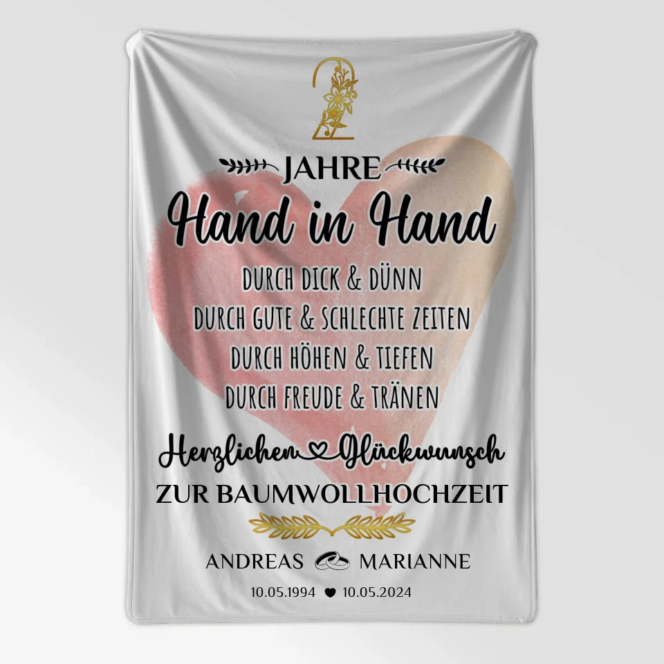 Personalisierte Decke Geschenk zur Baumwollhochzeit 2. Hochzeitstag 7