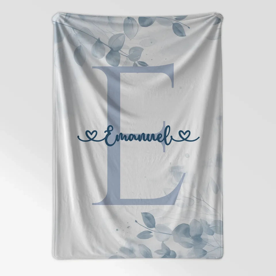 Personalisierte Decke Jungen mit Buchstabe E Blau Design 7