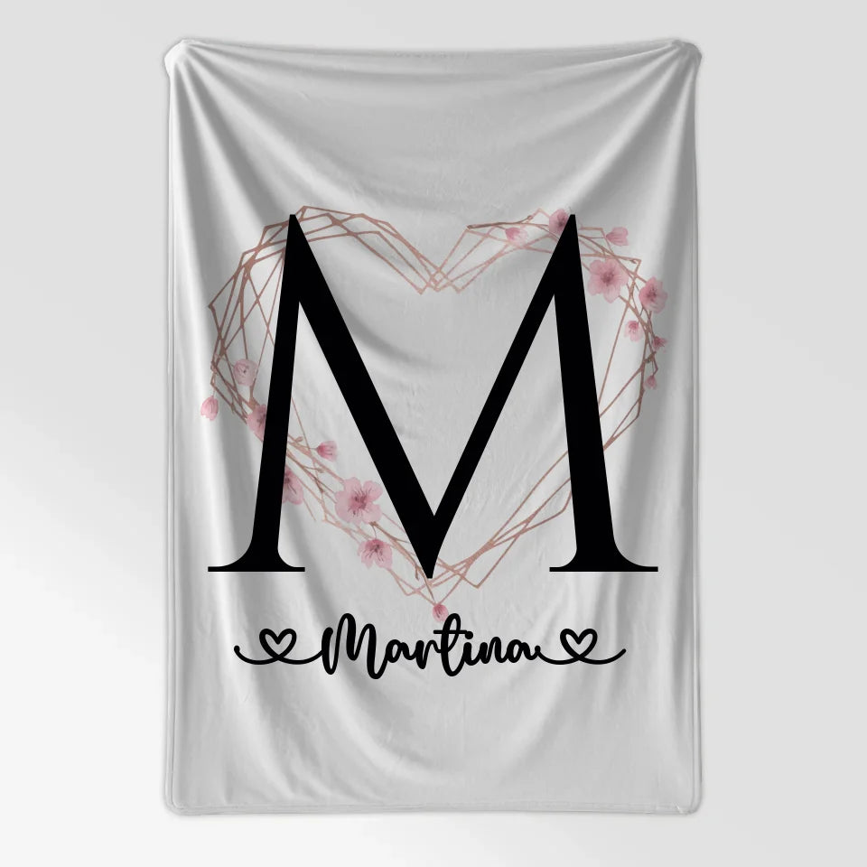 Personalisierte Decke Buchstaben M mit Blüten Rahmen A-Z 7