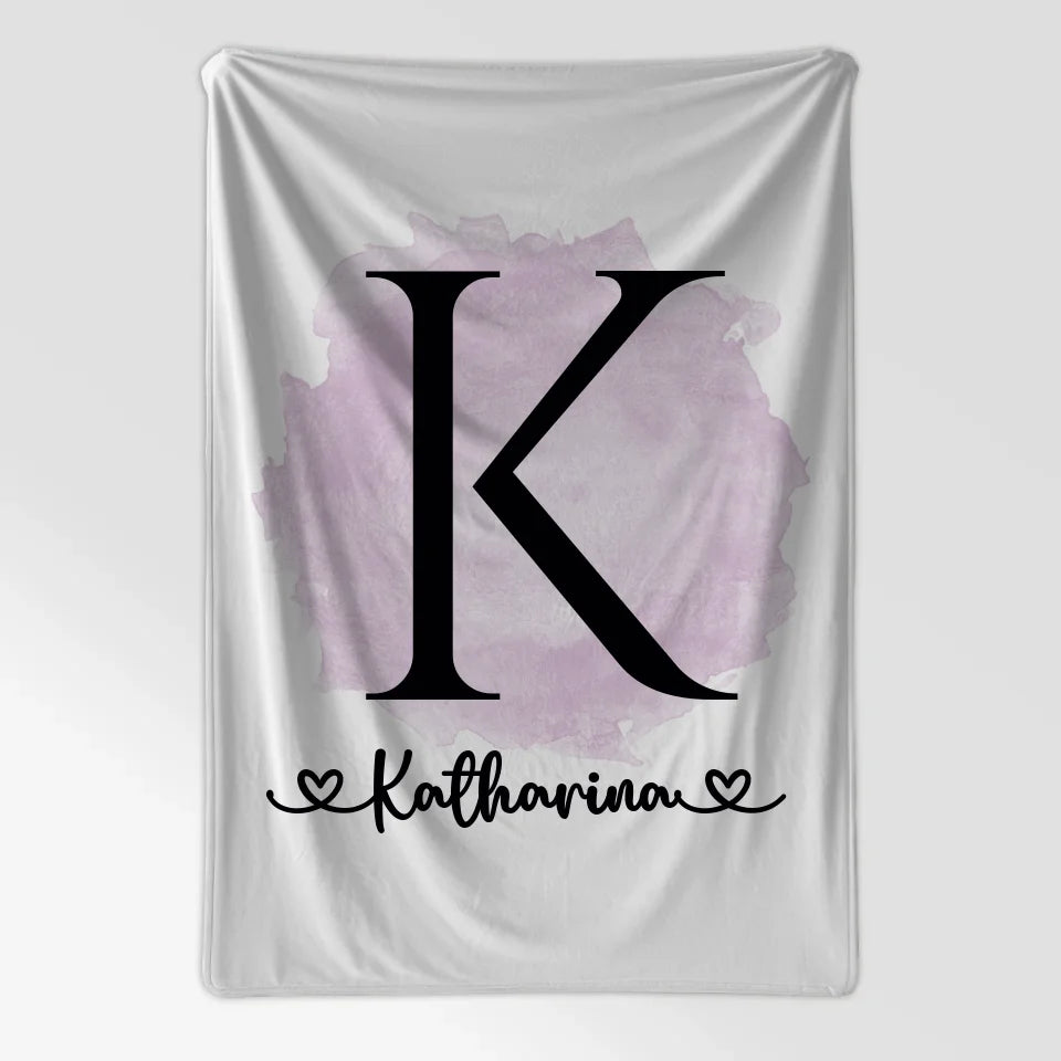 Personalisierte Decke mit Buchstabe K und Pinsel Klecks Pink A-Z 7