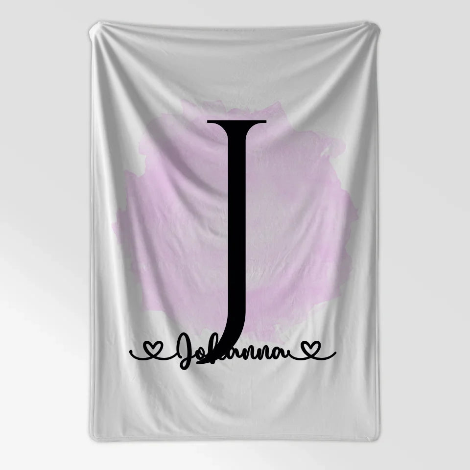 Personalisierte Decke mit Anfangsbuchstaben J Pinsel Klecks Rosa 7