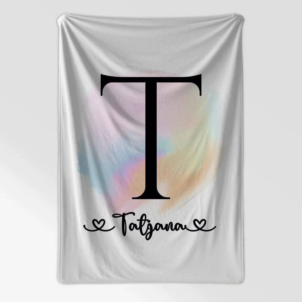 Personalisierte Decke mit Anfangsbuchstaben T als Farbtupfer 7