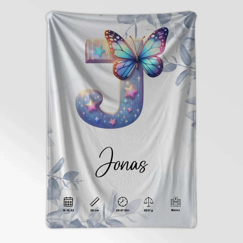 Personalisierte Buchstaben Decke J Eucalyptus Blau für Geburt 7