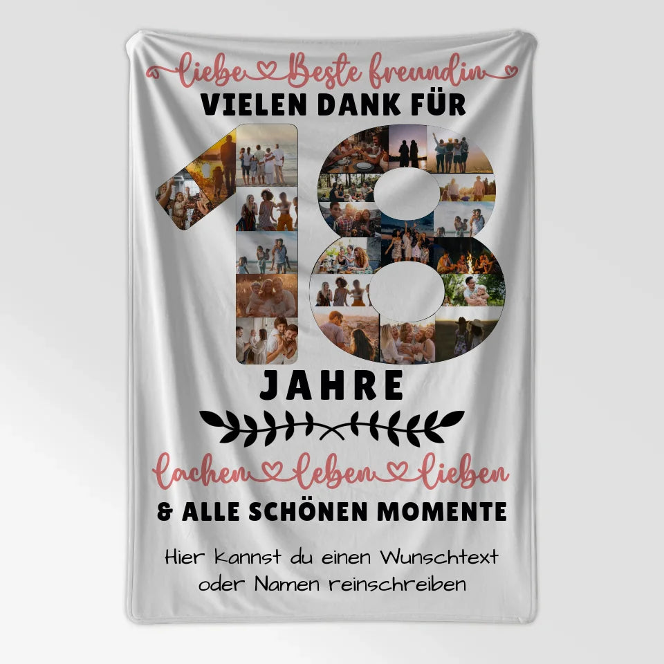 Personalisierte Decke beste Freundin 18 Geburtstag Fotos Lachen 7
