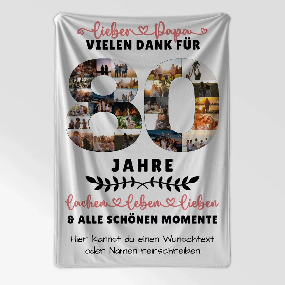 Personalisiertes Decke für Papa 80 Geburtstag mit Fotos Momente 7