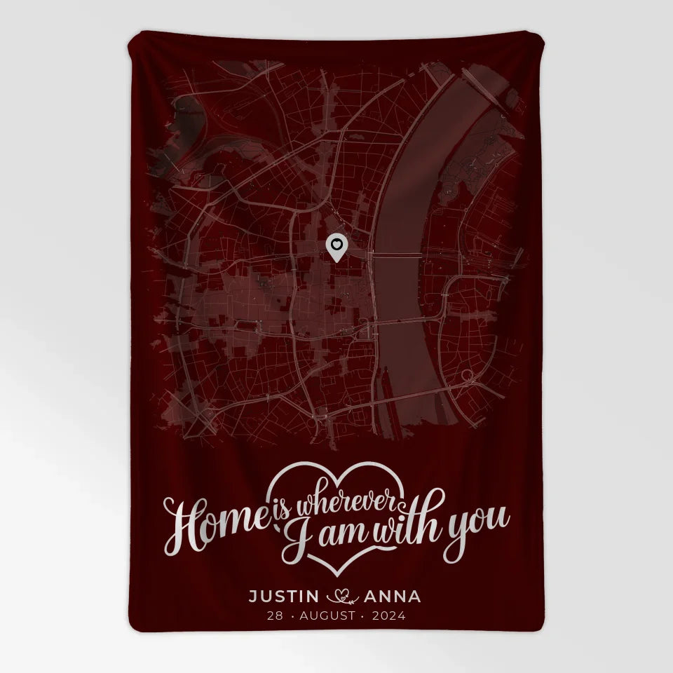 Personalisierte Liebes Decke Paare Stadtkarte Pinsel-Stil Home is 7