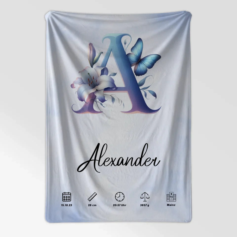 Personalisierte Decke Buchstaben A Wasserfarben Stil Hellblau 7