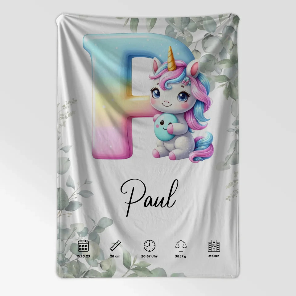 Personalisierte Eukalyptus Decke mit Anfangsbuchstaben P Geburt A-Z 7