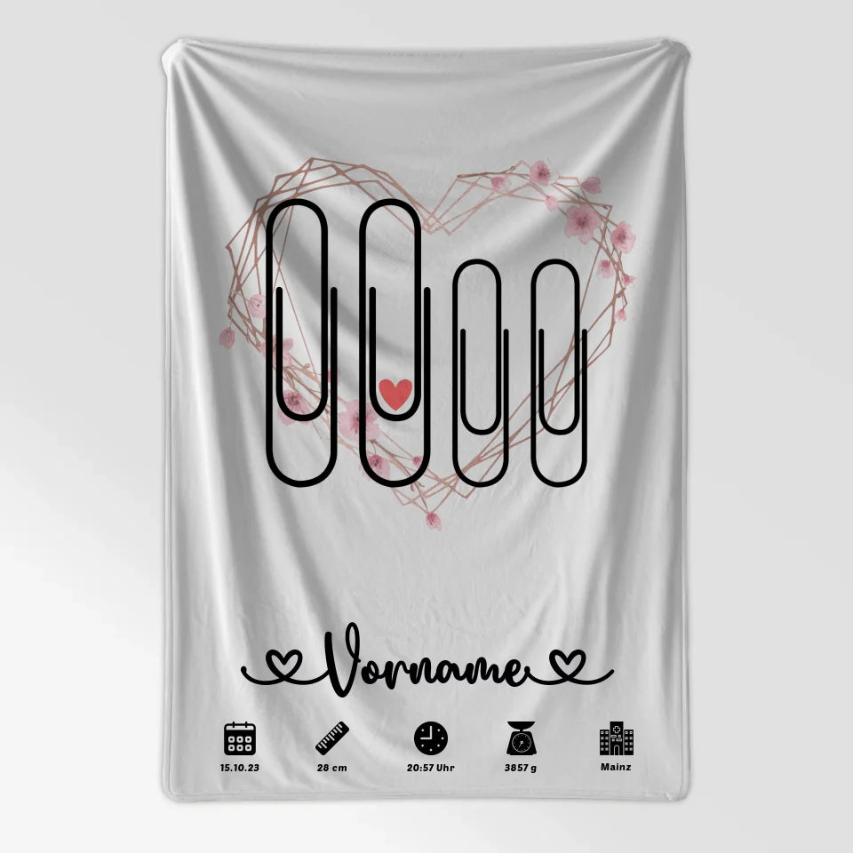 Personalisierte Geburtsdecke mit Blüten Rahmen und Klammern 7